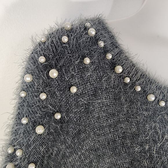 Venus Sweater Womens Size XL Soft Cozy Pearl Trim Gray Ombre Fuzzy Long Sleeve - Picture 5 of 10